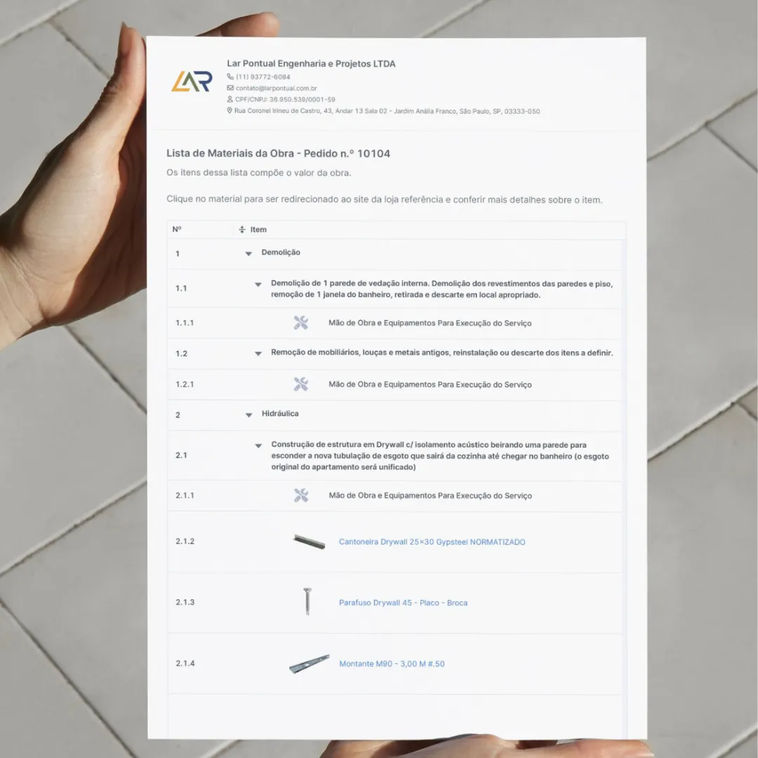 Lista materiais apartamento