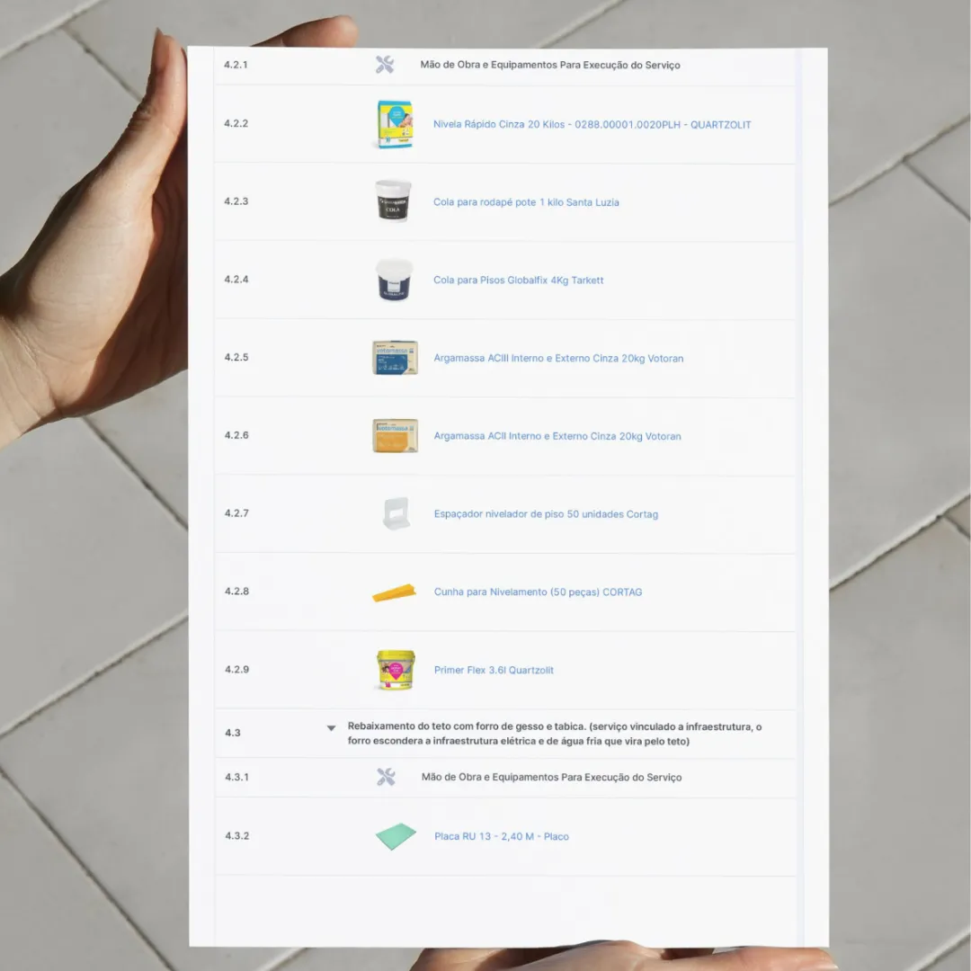 Lista completa de materiais