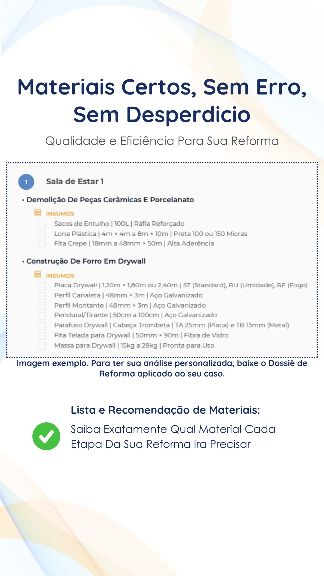 Lista detalhada de materiais por serviço