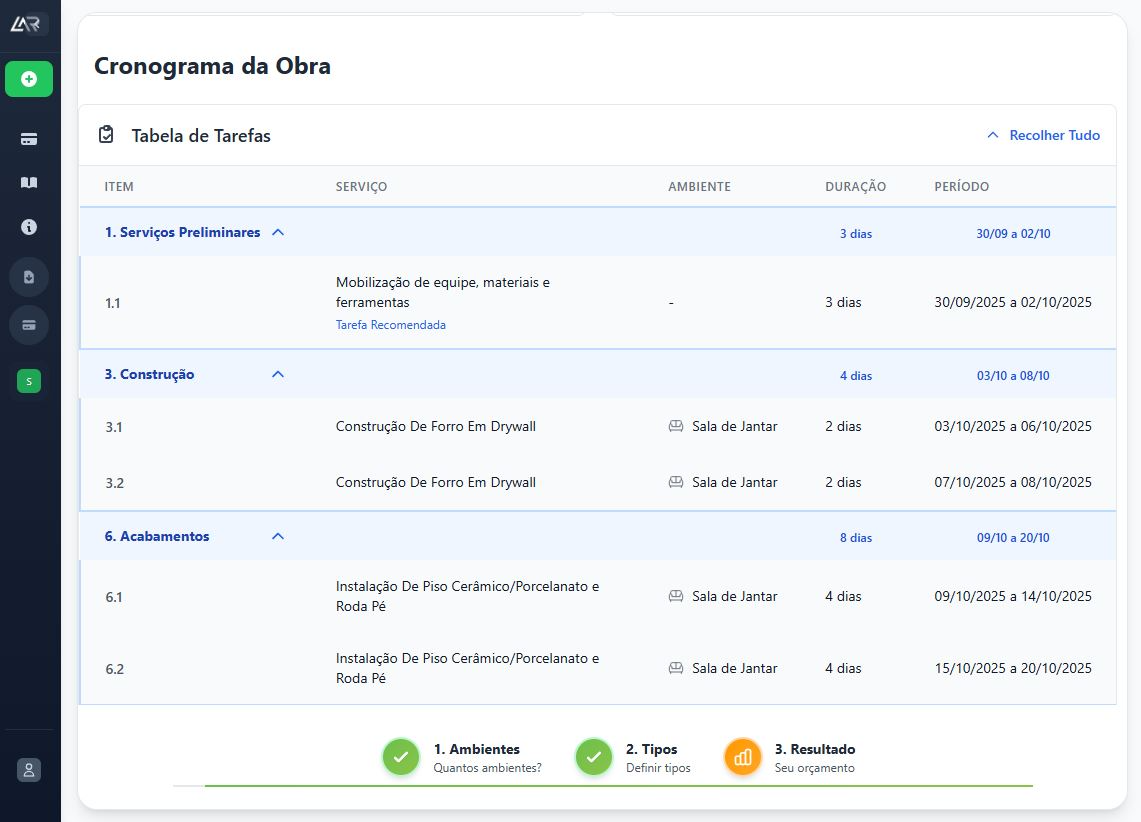 Cronograma detalhado do Simulador de Reforma