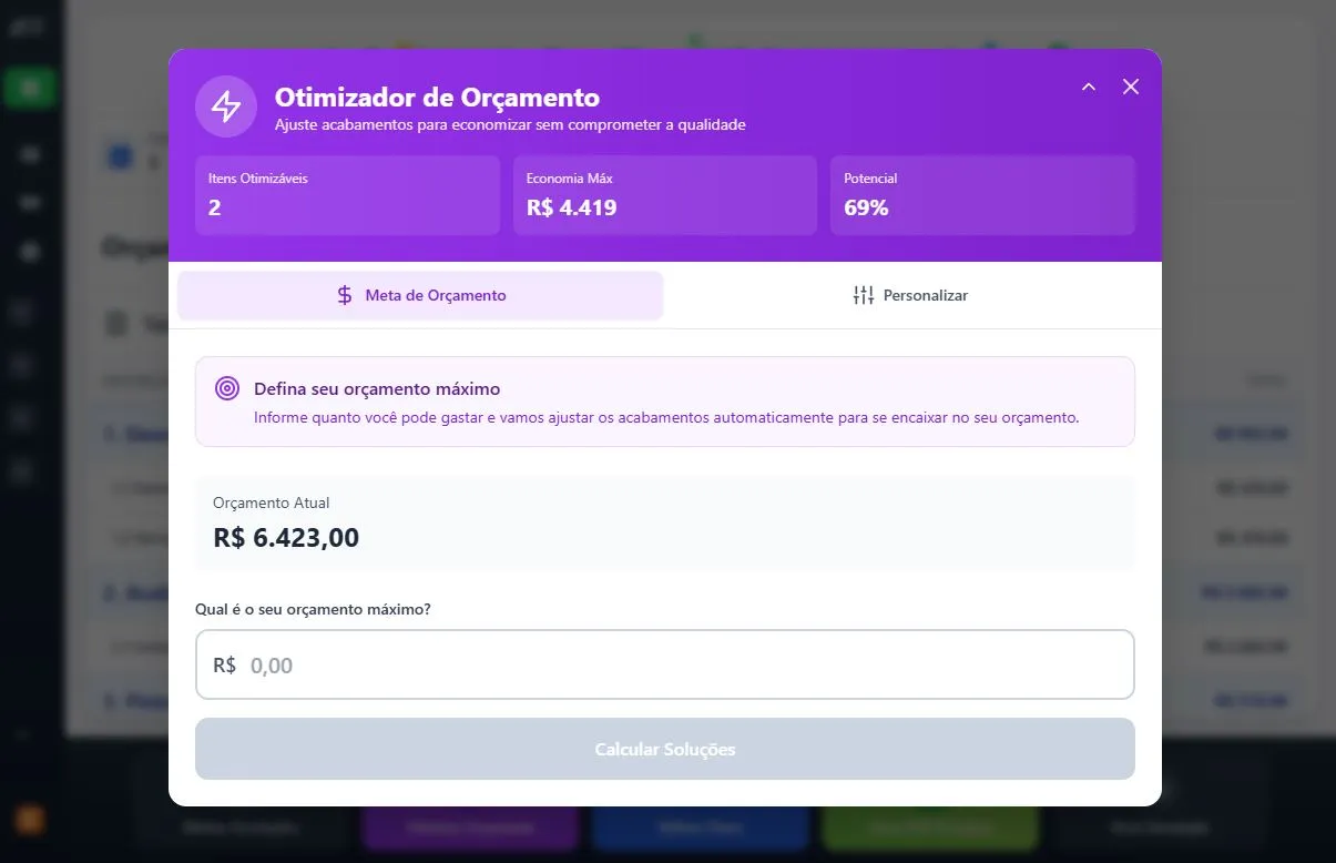 Otimizador inteligente de orçamento de reforma