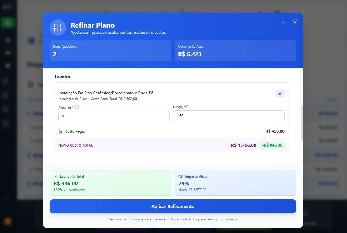 Refinador profissional de plano de reforma