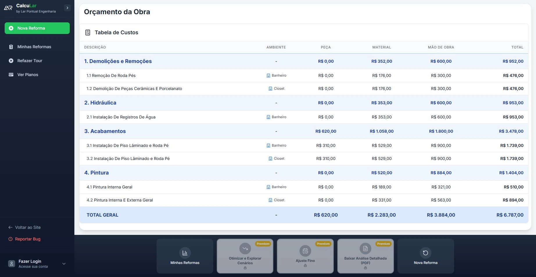 Sistema inteligente de orçamento de reforma