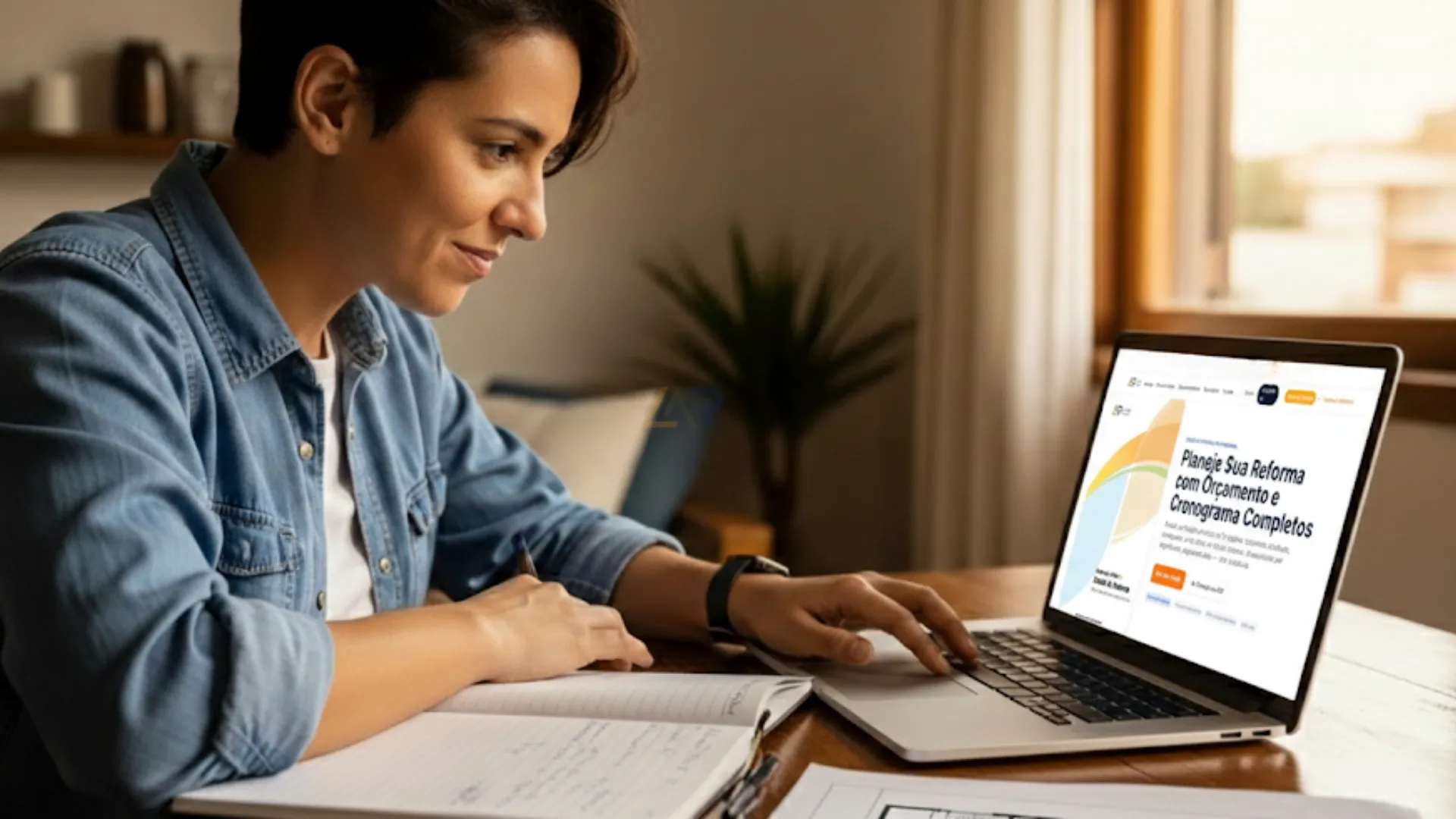 Usuária utilizando a tecnologia CalcuLar para planejar seu orçamento antes de contratar o crédito do programa Reforma Casa Brasil.