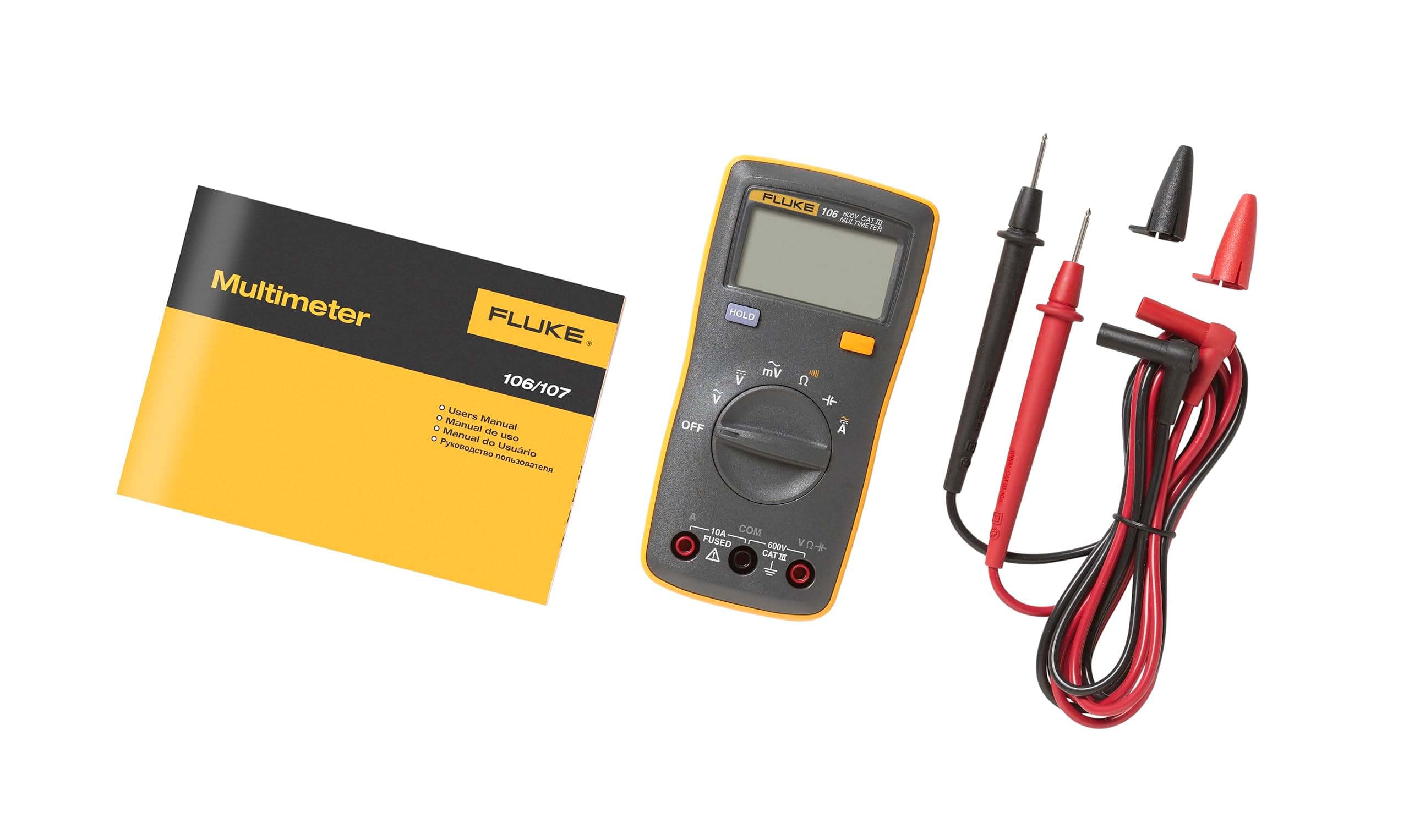 Multímetro FLUKE-106, CAT III 600V, visor retroiluminado, medição de Corrente, Tensão, Resistência, Capacitância, e Teste de Continuidade.