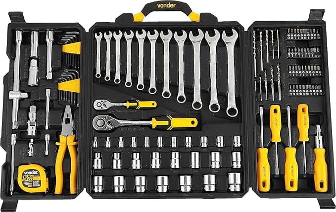 Jogo De Ferramentas Com 128 Peças VONDER preto e amarelo